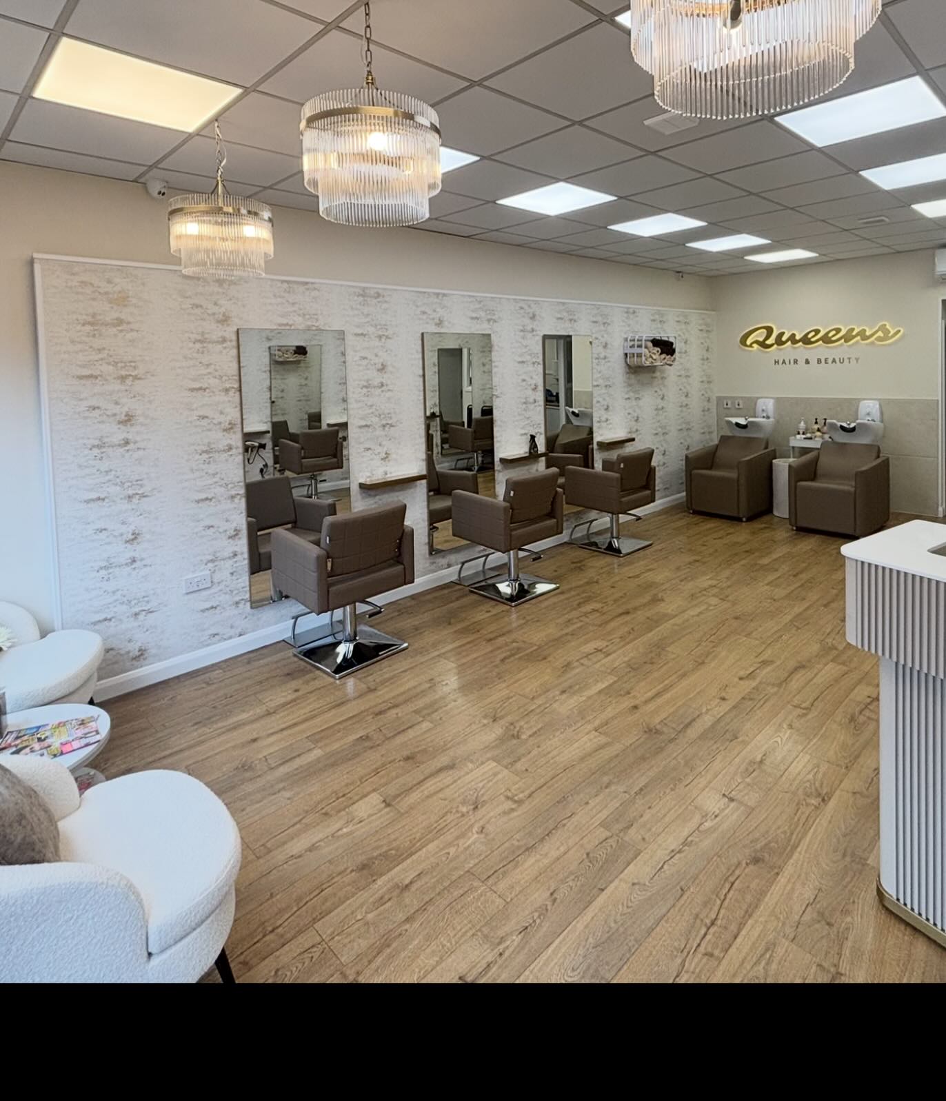 The interior of Queens Hair & Beauty salon in Mangotsfield, Bristol